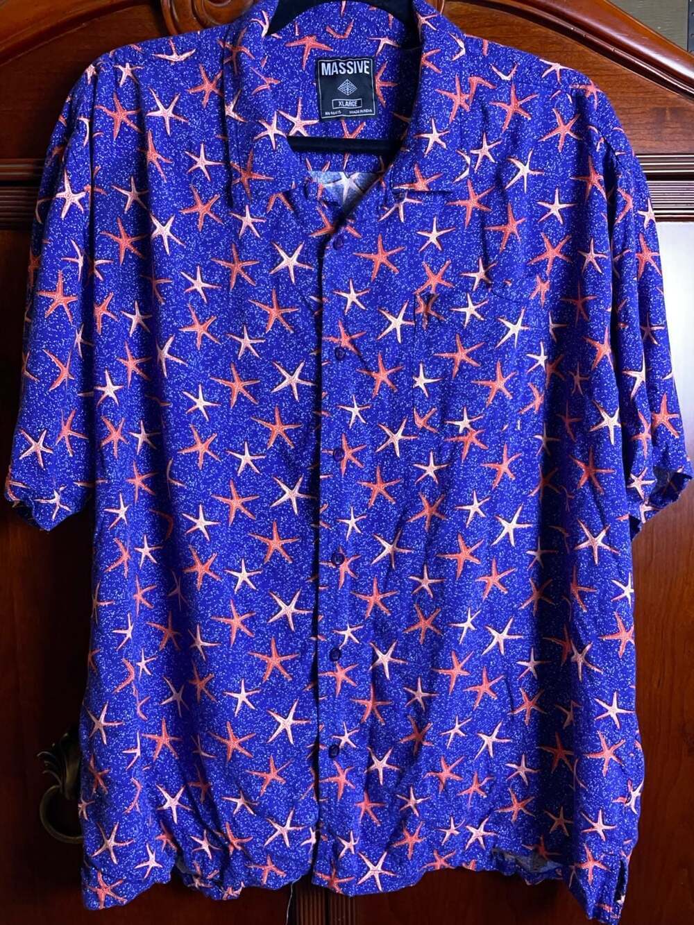 Massive Starfish Print Short Sleeve Button Down Shirt XL